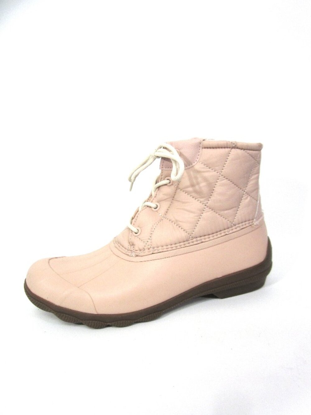 Sperry Women's Sz 10 Blush Pink Saltwater Quilted Nylon Duck Boot Rubber Lace Up